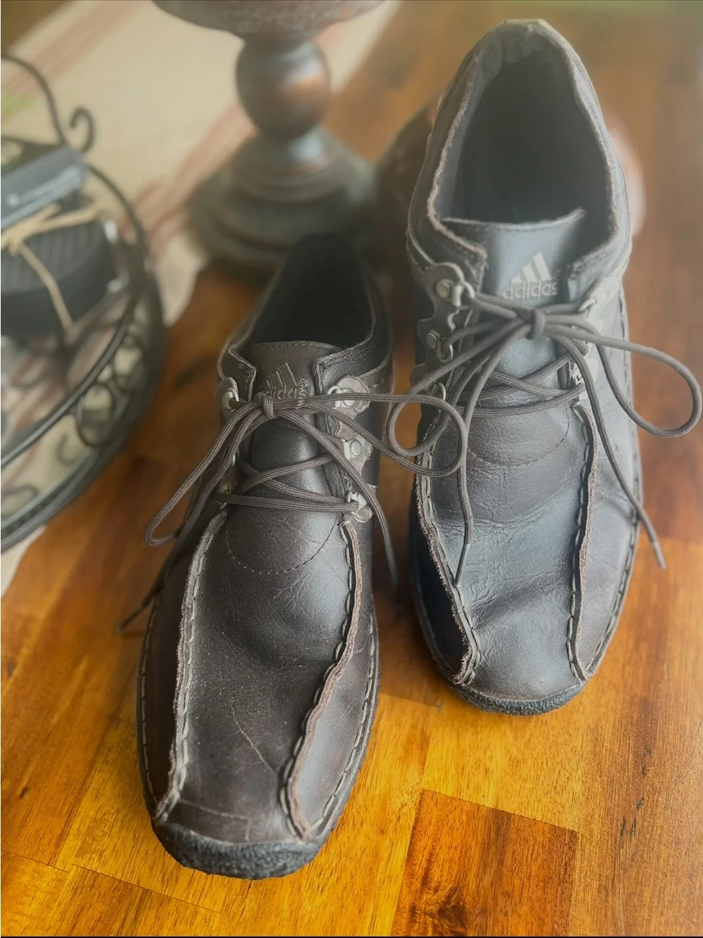 Men's Adidas Leather Lace-Up Shoes - Dark Brown